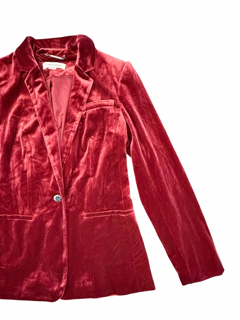 Calvin Klein Maroon Velvet Single Button Blazer Size 4 New Party Holiday Slinky